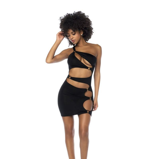 Mapale Asymmetrical Cut Out Dress W Ring Details Black - Black - Large/Extra Large