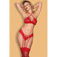 Showtime Sofia 4 Pc Bra Garter Thong & Stocking Set Red - Red - Small/Medium