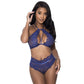 Exposed Lingerie Halter And Lace Up Panty Set - Blue - Small/Medium