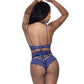 Exposed Lingerie Halter And Lace Up Panty Set - Blue - Small/Medium