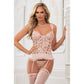 Gworld Lingerie Lace Up Garter Corset W Thong And Stockings 3 Pc Pink Champagne