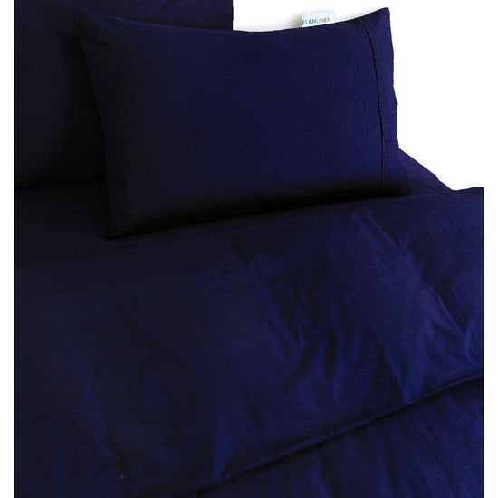 Elan Linen 100% Egyptian Cotton Vintage Washed 500TC Navy Blue Queen Quilt Cover Set