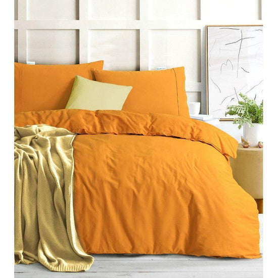 Elan Linen 100% Egyptian Cotton Vintage Washed 500TC Mustard Super King Quilt Cover Set