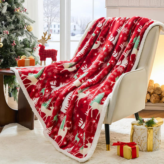 Christmas Throw Blanket, Christmas Decorations Gifts for Women, Sherpa Flannel Fleece Winter Holiday Blanket, Fluffy Cozy Soft Christams Throws for Couch Sofa Bed, ChristamsRhombus, 50" X 60"
