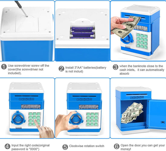 Toys for Kids Ages 5-7, 8-10, Electronic ATM Password Cash Coin Can Auto Scroll Paper Money Saving Box Toys for 6 7 8 9 10 11 12 Year Old Girl Christmas Birthday Gifts blue