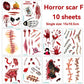 Halloween Tattoos 3D Temporary Tattoos Fake Wound Stickers Blood Wounds - Red - Size scarB-12pcs