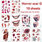 Halloween Tattoos 3D Temporary Tattoos Fake Wound Stickers Blood Wounds - Red - Size scarB-12pcs