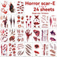 Halloween Tattoos 3D Temporary Tattoos Fake Wound Stickers Blood Wounds - Red - Size scarE-24pcs