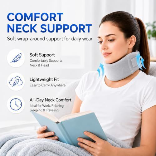 Neck Brace for Sleeping,Neck Pain & Support,Adjustable Length Washable Comfort Neck Support Brace, Foldable Breathable Cervical Collar for Keep Vertebrae Stable,3.5" Tall Suit for Work,Travel