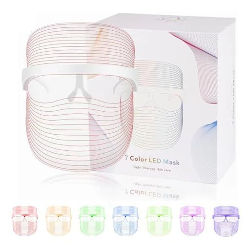 LED Face Mask Light Therapy, Ultra-Light upgraded Red Light Therapy for Face, 7-1 Colors L E D Facial Skin Care Mask, 7 colors Portable Rechargeable Skin Treatment Mask