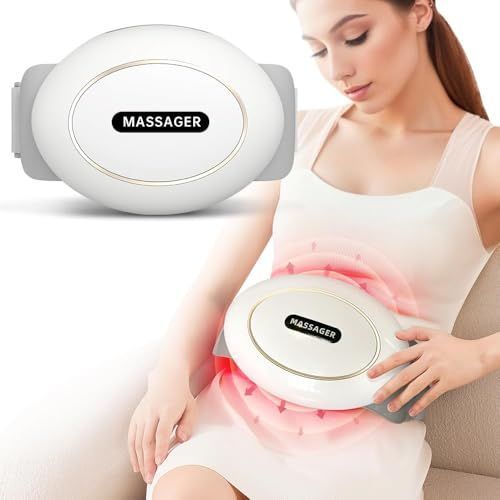 Abdominal Massager with 3 Vibration Massage Modes，Intelligent Auxiliary Heating，Massagers for Back Pain Relief，Slimming Belt for Promote Digestion White