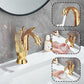 Swan-Shaped Bathroom Faucet – Single-Handle Single-Hole Sink Faucet, Deck-Mounted, Short Model, Elegant Vanity Faucet for Bathroom - White-Gold - Size 19cm