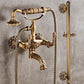 Bathtub Faucet with Handheld Shower – Antique Brass Wall-Mounted Multifunctional Mixer Tap, Hot & Cold Water, Vintage Bathroom Tub Faucet - Bronze - Size B