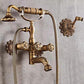 Bathtub Faucet with Handheld Shower – Antique Brass Wall-Mounted Multifunctional Mixer Tap, Hot & Cold Water, Vintage Bathroom Tub Faucet - Bronze - Size C