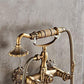 Bathtub Faucet with Handheld Shower – Antique Brass Wall-Mounted Multifunctional Mixer Tap, Hot & Cold Water, Vintage Bathroom Tub Faucet - Bronze - Size C