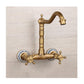 Antique Bathtub Faucet – Dual-Handle Brass Wall-Mounted Tub Faucet with Hot & Cold Mixer, Tall Model, Elegant for Villa Bathroom - Bronze - Size Tall1