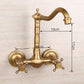 Antique Bathtub Faucet – Dual-Handle Brass Wall-Mounted Tub Faucet with Hot & Cold Mixer, Tall Model, Elegant for Villa Bathroom - Bronze - Size Tall1