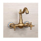 Antique Bathtub Faucet – Dual-Handle Brass Wall-Mounted Tub Faucet with Shower, Hot & Cold Mixer, Short Model, Elegant Bathroom & Villa Faucet - Bronze - Size Short1