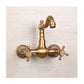 Antique Bathtub Faucet – Dual-Handle Brass Wall-Mounted Tub Faucet with Shower, Hot & Cold Mixer, Short Model, Elegant Bathroom & Villa Faucet - Bronze - Size Short2