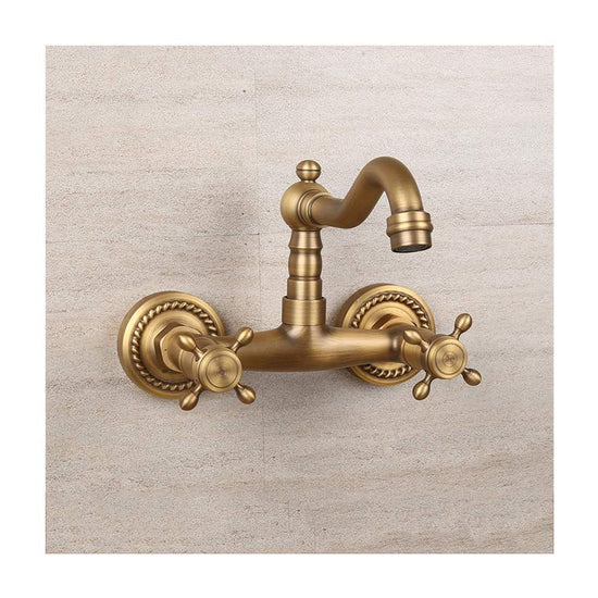 Antique Bathtub Faucet – Dual-Handle Brass Wall-Mounted Tub Faucet with Shower, Hot & Cold Mixer, Short Model, Elegant Bathroom & Villa Faucet - Bronze - Size Short3