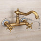 Antique Bathtub Faucet – Dual-Handle Brass Wall-Mounted Tub Faucet with Shower, Hot & Cold Mixer, Short Model, Elegant Bathroom & Villa Faucet - Bronze - Size Short3