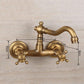 Antique Bathtub Faucet – Dual-Handle Brass Wall-Mounted Tub Faucet with Shower, Hot & Cold Mixer, Short Model, Elegant Bathroom & Villa Faucet - Bronze - Size Short4