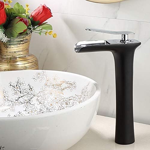 Basin Hot and Cold Water Faucet, Waterfall Type Water Outlet, Antique Brushed Finish – Vintage Bathroom Sink Faucet - Black-Silver - Size 280mm