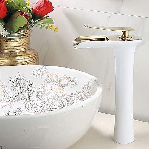 Basin Hot and Cold Water Faucet, Waterfall Type Water Outlet, Antique Brushed Finish – Vintage Bathroom Sink Faucet - Black-Silver - Size 280mm