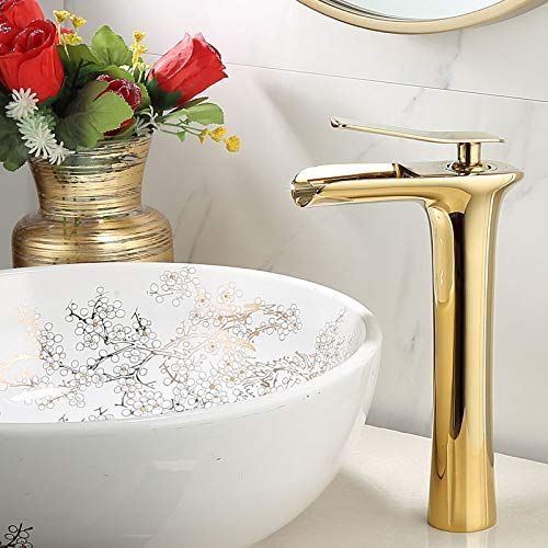 Basin Hot and Cold Water Faucet, Waterfall Type Water Outlet, Antique Brushed Finish – Vintage Bathroom Sink Faucet - Gold - Size 280mm