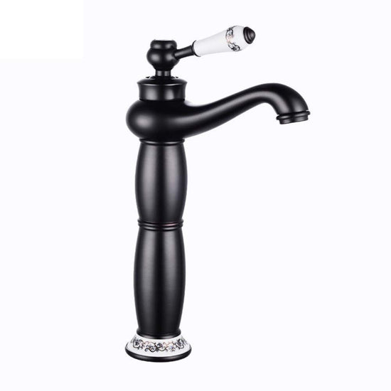 Copper Faucet for Bathroom Sink – Hot & Cold Water Mixer, Vintage Retro Style, Deck-Mounted Basin Tap for Home Washbasin - Black - Size 305mm