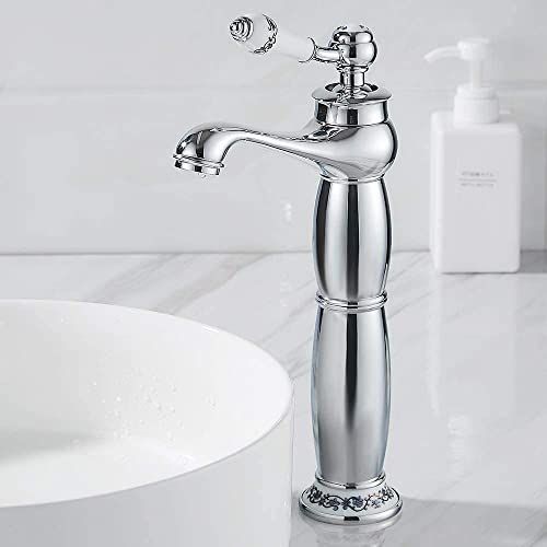 Copper Faucet for Bathroom Sink – Hot & Cold Water Mixer, Vintage Retro Style, Deck-Mounted Basin Tap for Home Washbasin - Gold - Size 305mm