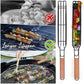 4 Pack BBQ Grill Basket for Home Foldable Non-Stick Barbecue Grill with Wooden Handle Powder Coated Stainless Steel Mesh Tandoori Chicken & Vegetable Griller Portable Outdoor Barbeque Tool for