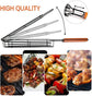 4 Pack BBQ Grill Basket for Home Foldable Non-Stick Barbecue Grill with Wooden Handle Powder Coated Stainless Steel Mesh Tandoori Chicken & Vegetable Griller Portable Outdoor Barbeque Tool for