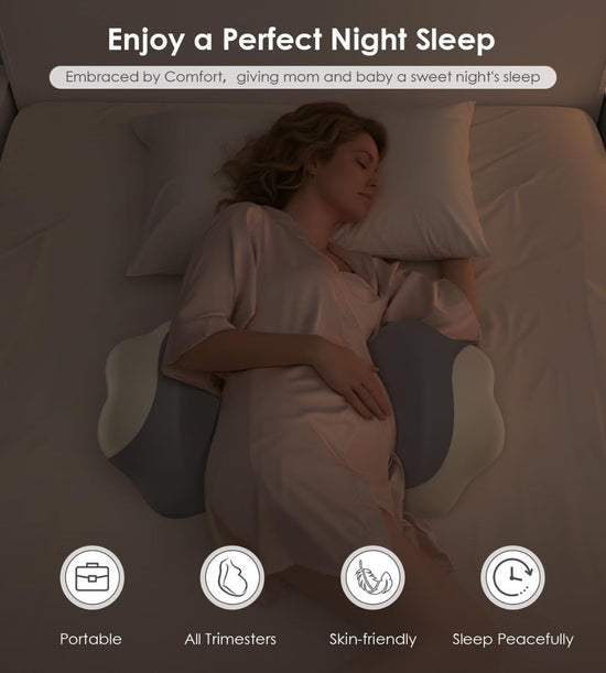 Pregnancy Pillows for Sleeping, Memory Foam Maternity Pillow Support for Back Belly HIPS, Adjustable Travel Wedge Pillow for Pregnant Women, Side Sleeping Pregnant Pillows with Cooling Pillowcase - Gray - Size 27.5in