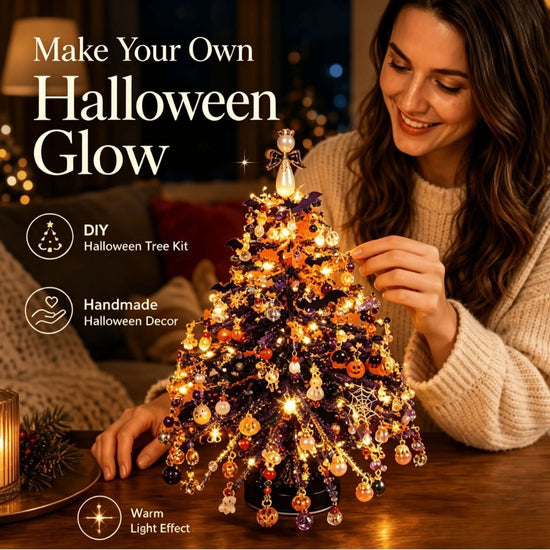 New DIY Beaded Christmas Tree Kit, Handmade Mini Desk Xmas Bead Art, 3D Crystal Bead Christmas Tree Making Kit, Colorful Beads&Wire,Holiday Tabletop Decoration - Halloween - Size 20.5*12*3cm