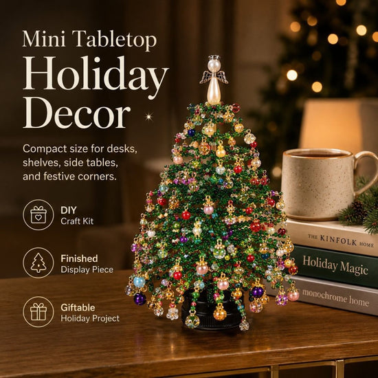 New DIY Beaded Christmas Tree Kit, Handmade Mini Desk Xmas Bead Art, 3D Crystal Bead Christmas Tree Making Kit, Colorful Beads&Wire,Holiday Tabletop Decoration - Halloween - Size 20.5*12*3cm