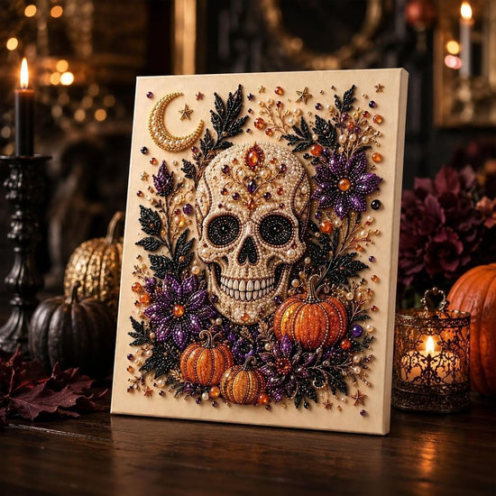 Halloween Pearl Diamond Painting Art Kit with Frame, Spooky Cute 3D DIY Pearl Beads Art Craft for Adults, DIY Fall Home Decor Wall Art, Beginner DIY Seasonal Party Gift - Multi-color - A