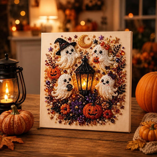 Halloween Pearl Diamond Painting Art Kit with Frame, Spooky Cute 3D DIY Pearl Beads Art Craft for Adults, DIY Fall Home Decor Wall Art, Beginner DIY Seasonal Party Gift - Multi-color - C