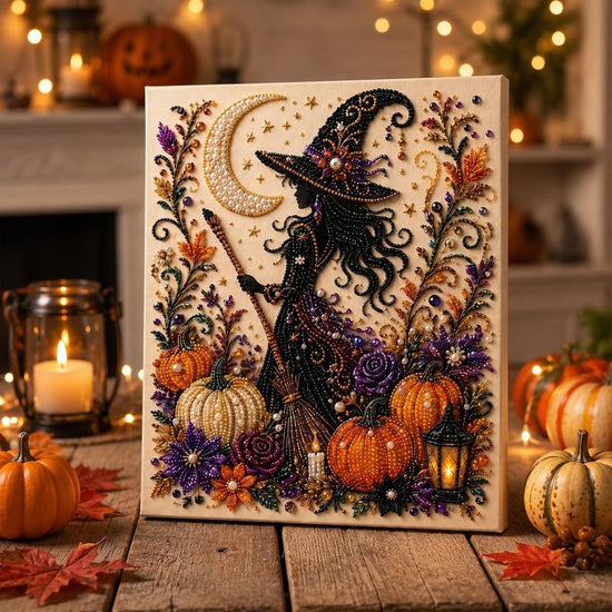 Halloween Pearl Diamond Painting Art Kit with Frame, Spooky Cute 3D DIY Pearl Beads Art Craft for Adults, DIY Fall Home Decor Wall Art, Beginner DIY Seasonal Party Gift - Multi-color - C