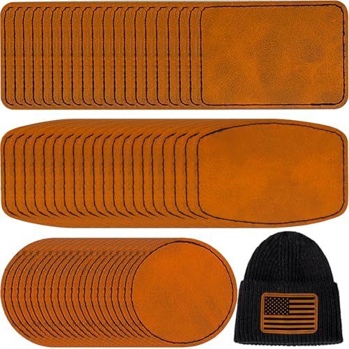 Laser Engraving Blanks - 60pcs Leatherette Khaki Hat Patches - PU Leather Iron on Hat Patch for DIY Custom Laserable Engravable Craft Gifts