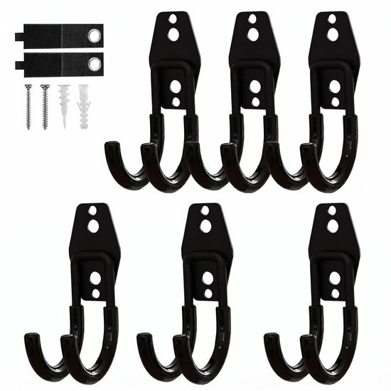 Garage Hooks, 6 Pack Small Round Wall Hooks for Hanging Heavy Duty Ladders, Bikes, Tools Ideal for Garage, Garden, Basement Utility Room Storage (Black)