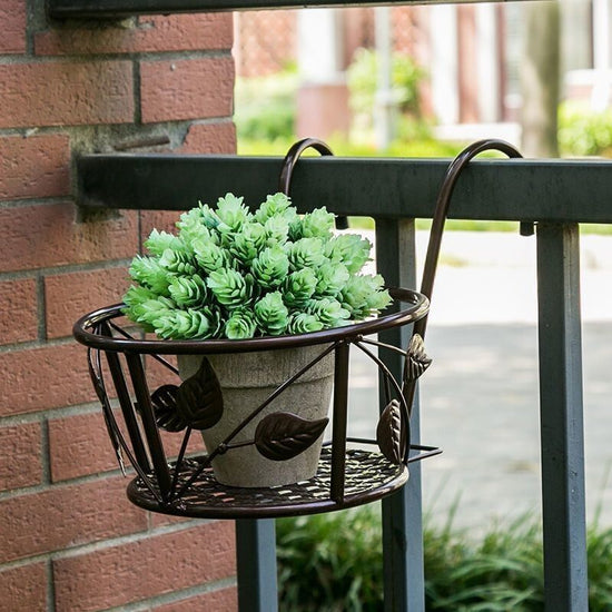 2-Pack Metal Plant Holders for Indoor Outdoor Railings, Fence Plant Hangers, Hanging Flower Baskets for Porch, Balcony, Stair Railing - Brown