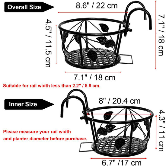 2-Pack Metal Plant Holders for Indoor Outdoor Railings, Fence Plant Hangers, Hanging Flower Baskets for Porch, Balcony, Stair Railing, Black