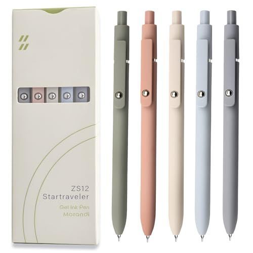 Gel Pens, 5 Pcs 0.5mm Black Ink Pens Fine Point Smooth Writing Pens, High-End Series Pens for Journaling Note Taking, Cute Office School Supplies Gifts for Women Men (Morandi)