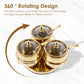 Stainless Steel Sugar Bowl Set, Rotatable 3 Flavour Seasoning Jar with Visible Glass Lid and Spoon, Condiment Pots Seasoning Box, Seasoning Dispenser, Reusable Spice Container for Kitchens