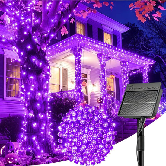 Solar String Lights Outdoor Waterproof, LED Outdoor Light | Solar Fairy Lights with 8 Lighting Modes, IP65 Waterproof Solar Christmas Halloween Lights for Outdoor Outside Tree Patio - Purple - Size 105ft 300-LED String Light
