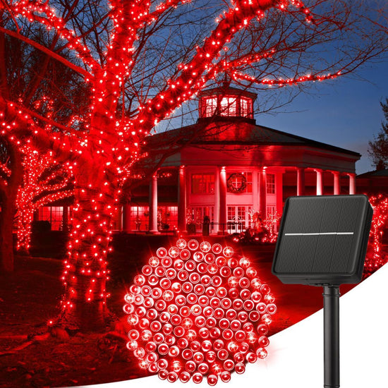 Solar String Lights Outdoor Waterproof, LED Outdoor Light | Solar Fairy Lights with 8 Lighting Modes, IP65 Waterproof Solar Christmas Halloween Lights for Outdoor Outside Tree Patio - Red - Size 22ft 30-LED String Light