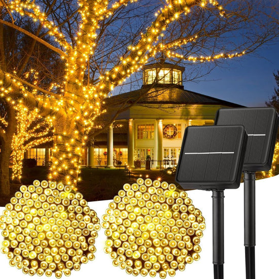 Solar String Lights Outdoor, 2 Pack LED Solar Outdoor Lights | Solar Fairy Lights with 8 Lighting Modes, Waterproof Solar Christmas Halloween  Lights for Outside Tree Garden Balcony Gazebo Party - Warm White - Size 72ft 200-LED String Light