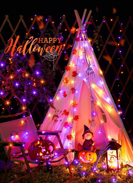 Solar String Lights Outdoor Waterproof, LED Outdoor Light | Solar Fairy Lights with 8 Lighting Modes, IP65 Waterproof Solar Christmas Halloween Lights for Outdoor Outside Tree Patio - Orange Purple - Size 72ft 200-LED String Light