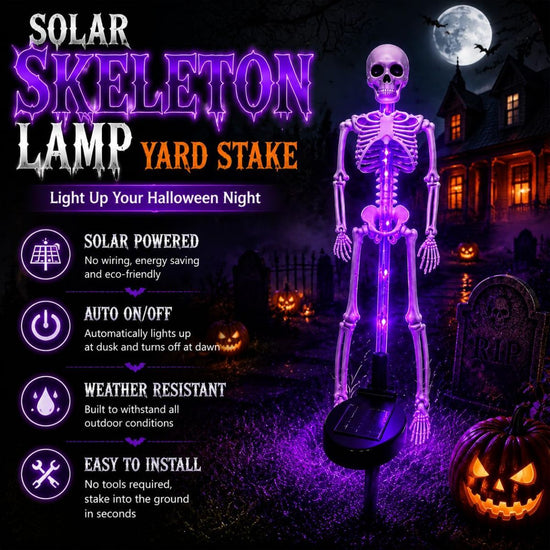 Solar Skeleton Lamp Yard Stake Halloween Decorations Garden Light, 28&